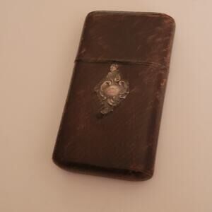 Antique Vintage Coin Purse Wallet, Cigarette Case Leather  sterling silver logo